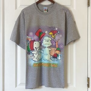 Peanuts 90's Vintage Season's Greetings Graphic Short Sleeve Crewneck T-shirt L
